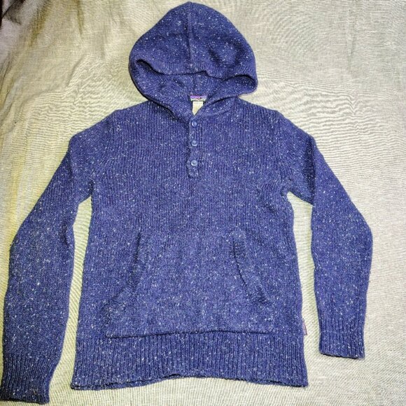 Patagonia Other - VTG Patagonia Ranchito Wool Cable Knit Fisherman Hoody Sweater Small Blue Merino